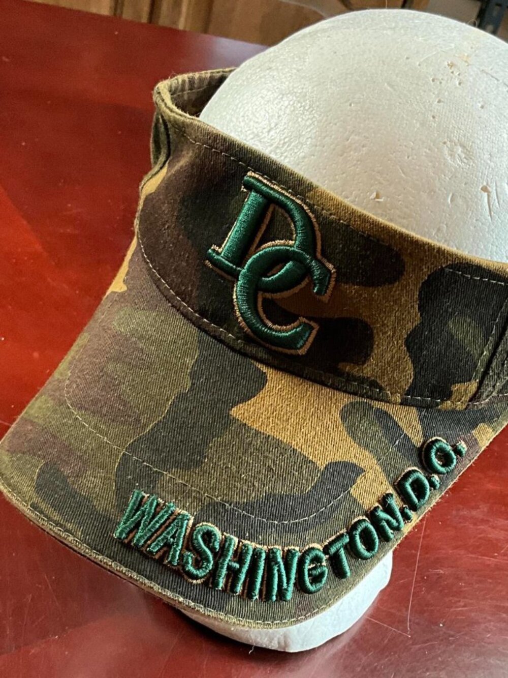 VTG Camo Washington DC Spelled Out Embroidered Strapback Visor